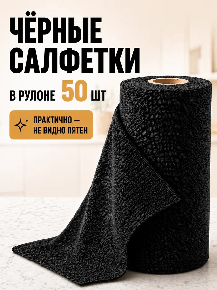 Салфетки из микрофибры в рулоне 50 шт черные