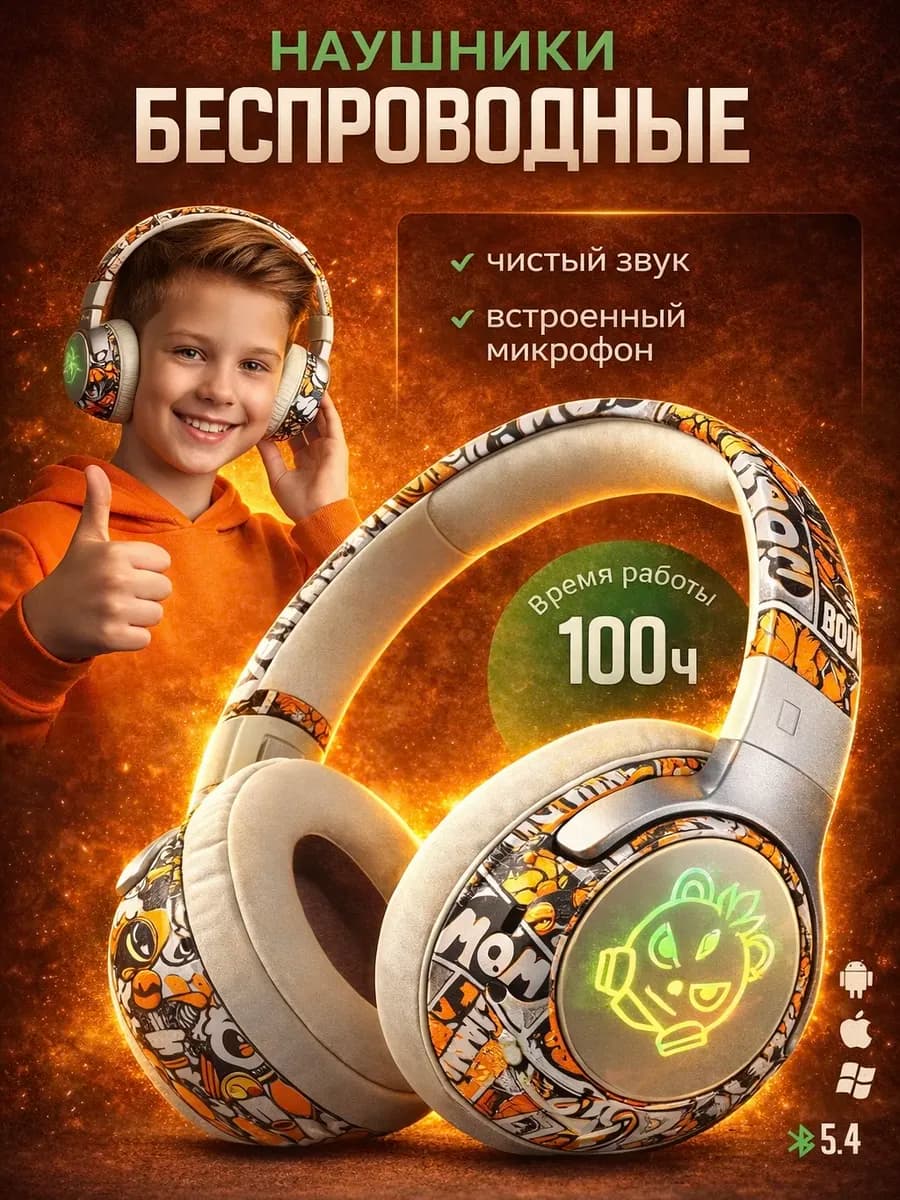 Беспроводные детские наушники Граффити - фото 1