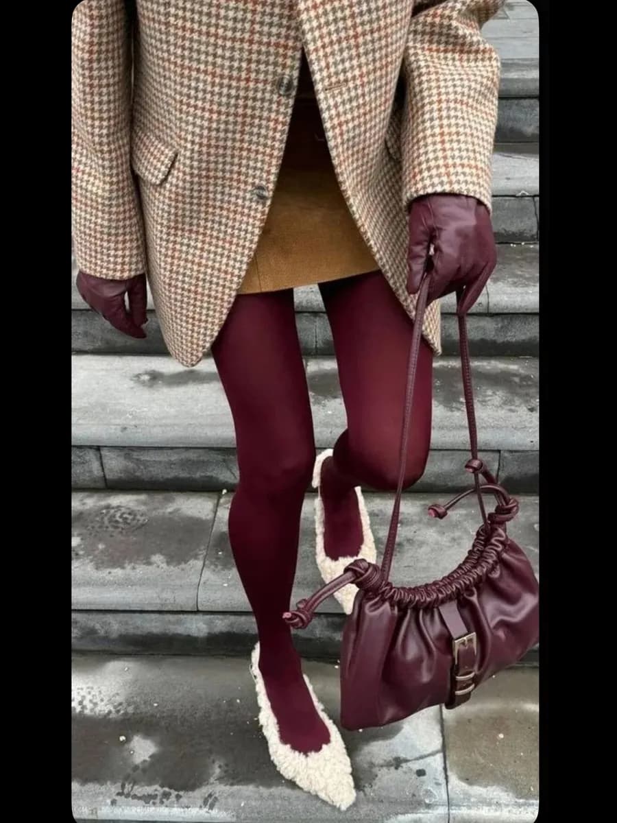 Колготки бордовые плотные высокая посадка - фото 1