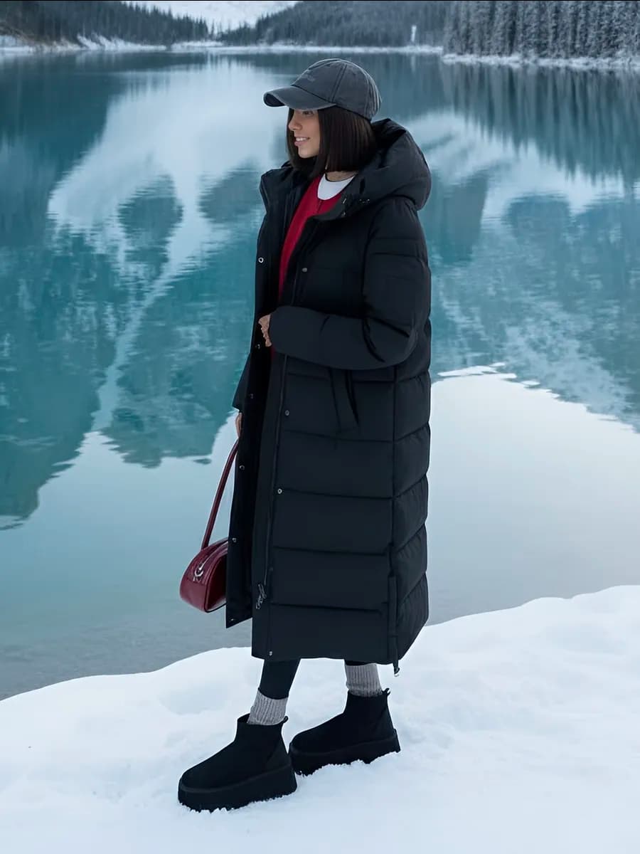 Пуховик зимний длинный с капюшоном