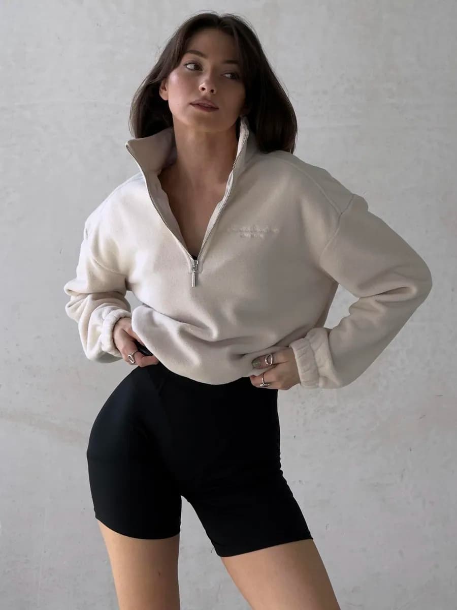 Свитшот на молнии оверсайз теплый зимний флисовый