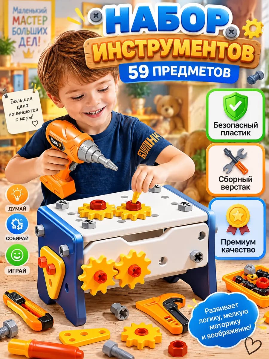 Набор детских инструментов игровой с шуруповёртом