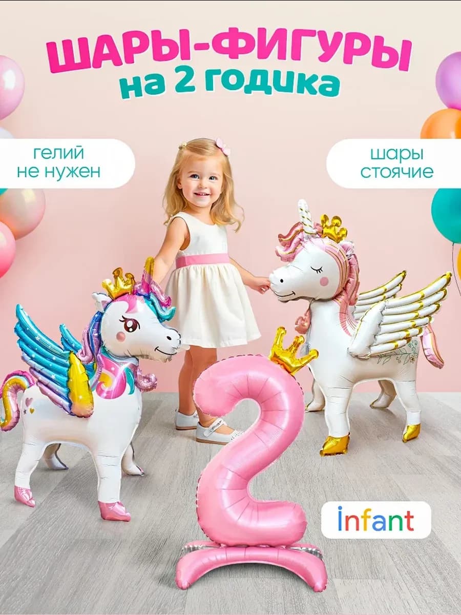 Шары Единороги и цифра фотозона 2 года девочке