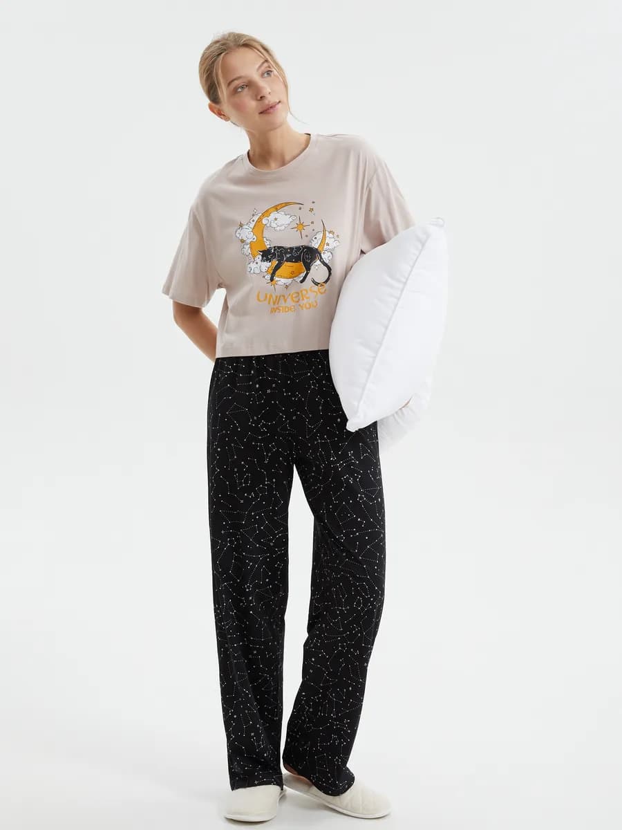 Женские прямые брюки на резинке хлопок - фото 1