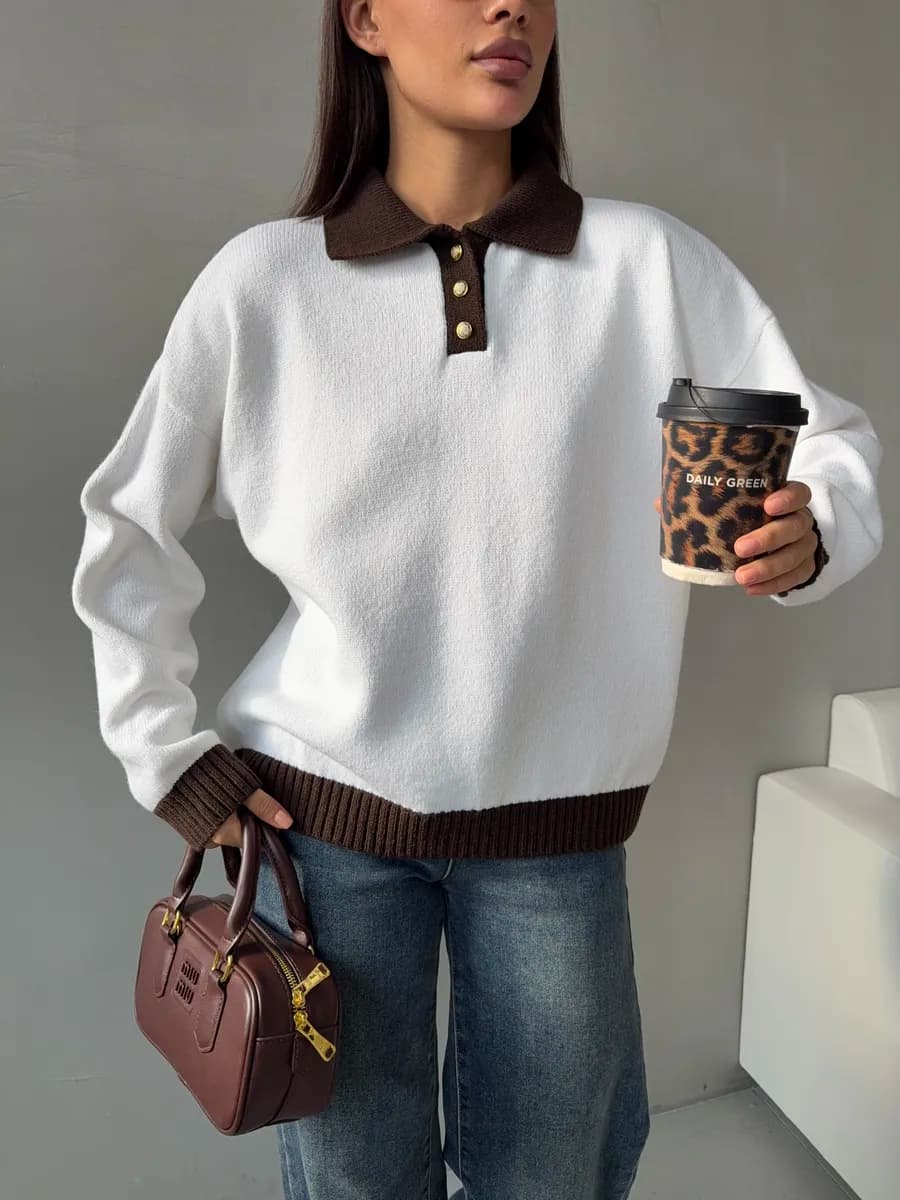 Свитер поло оверсайз вязаный - фото 1