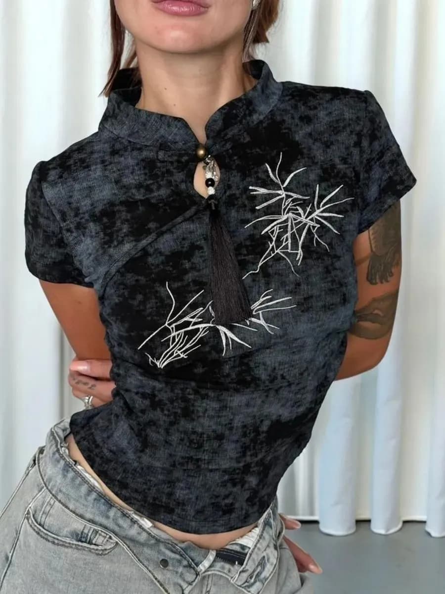 Топ ципао в китайском стиле с коротким рукавом