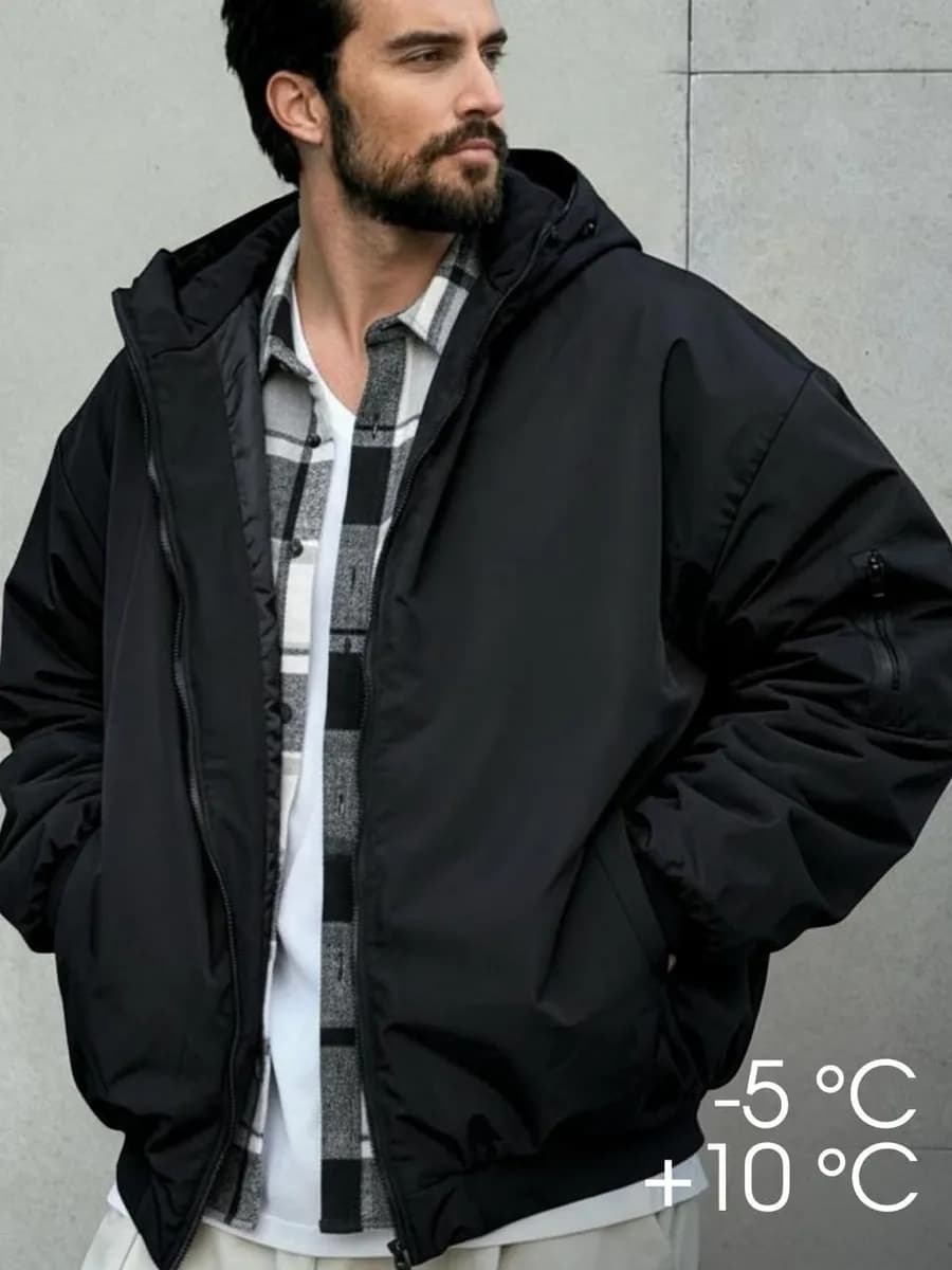 Бомбер утепленный с капюшоном весенний - фото 1