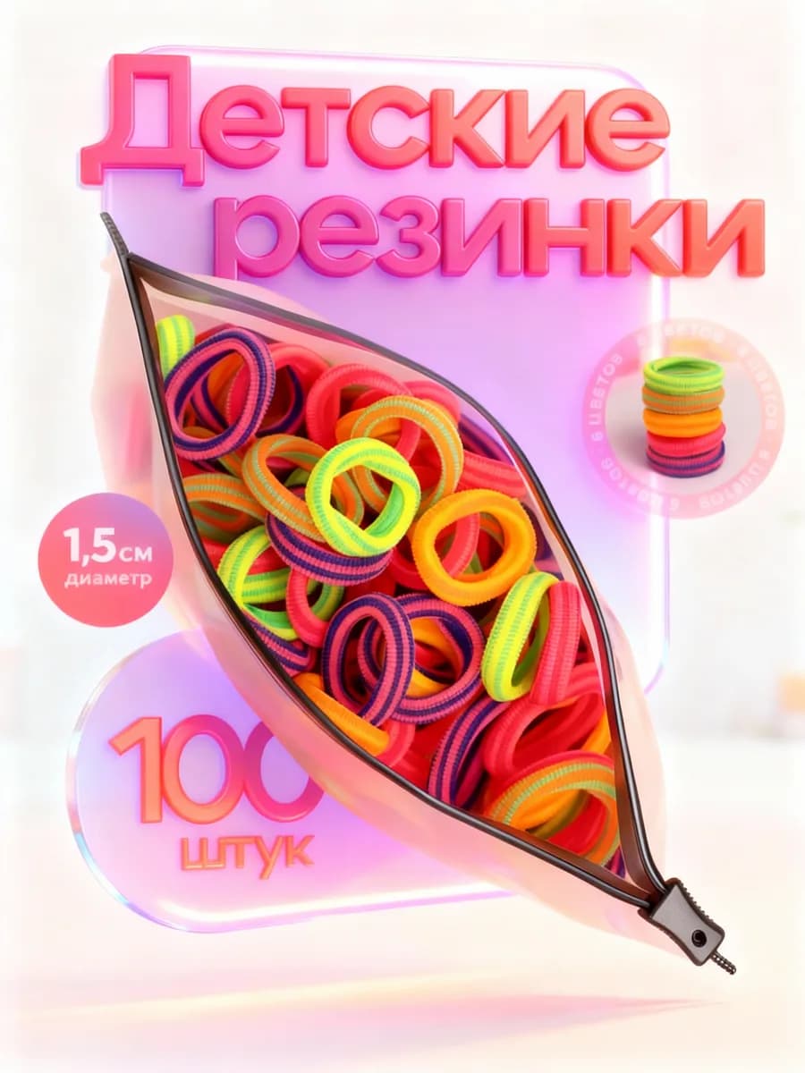 Резинки для волос детские маленькие набор 1,5 - 1,8 см - фото 1