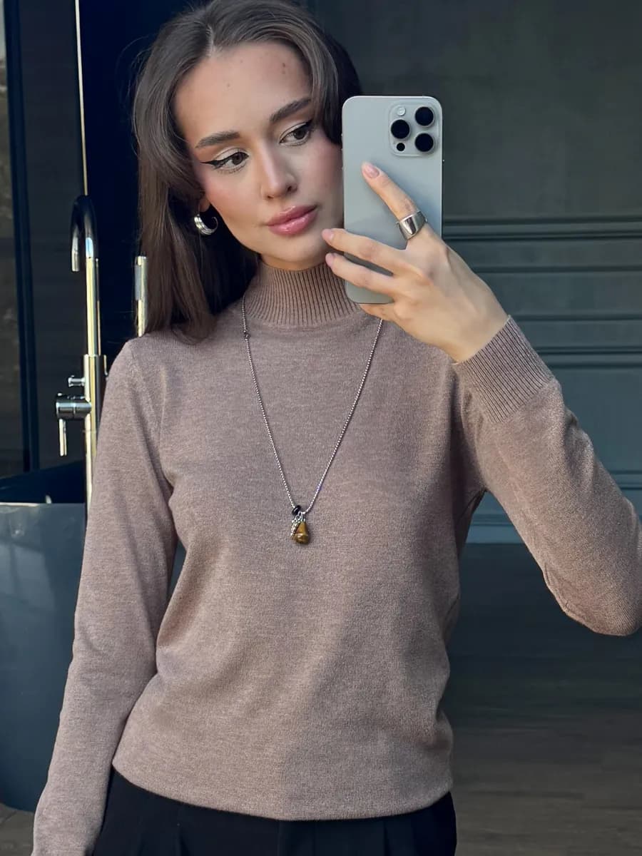 Джемпер тонкий с горлом водолазка с длинным рукавом - фото 1