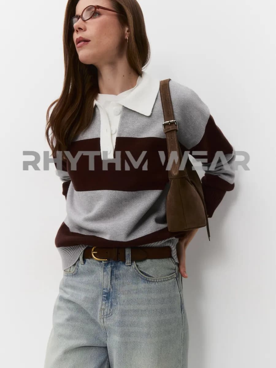 Джемпер поло в полоску теплый оверсайз