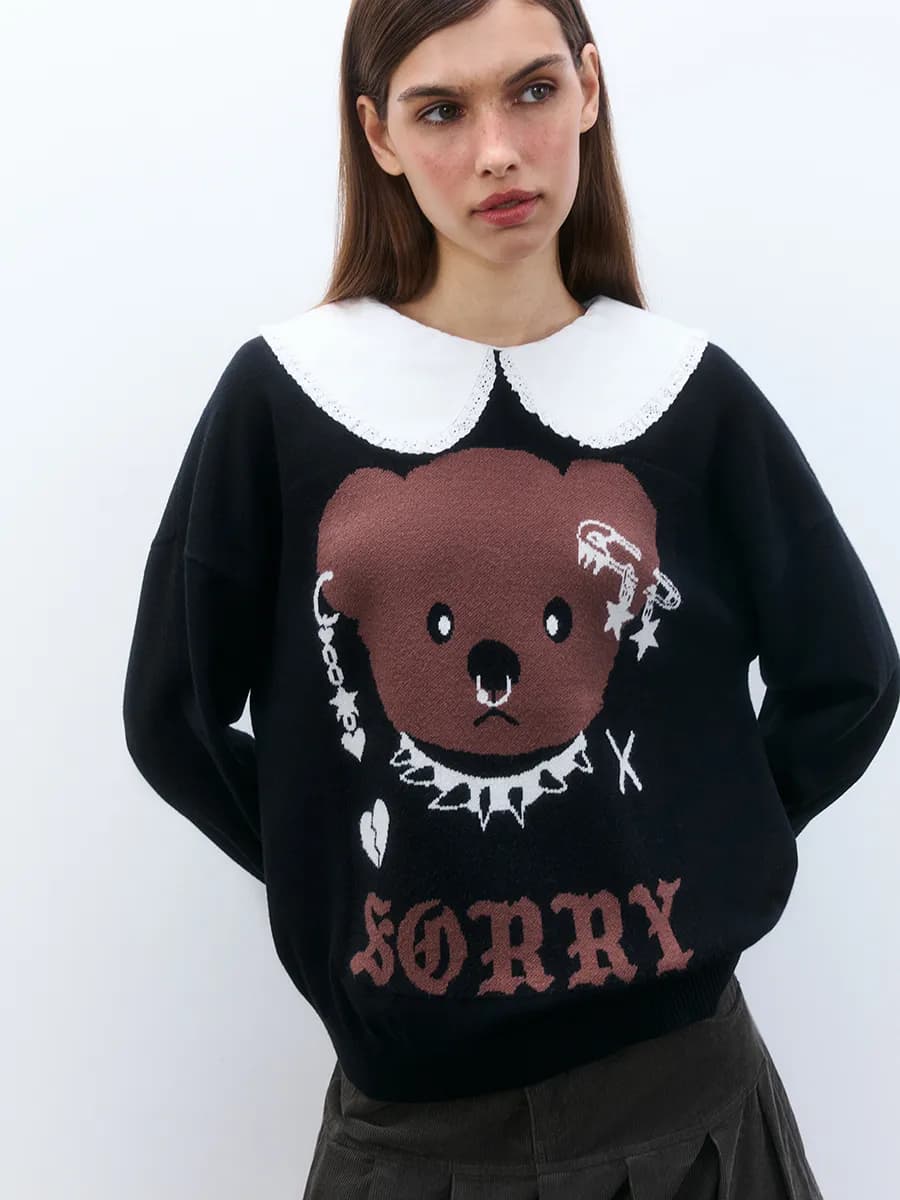 Джемпер вязаный с принтом и воротником