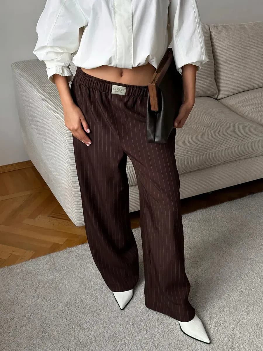 Брюки широкие в полоску классические палаццо