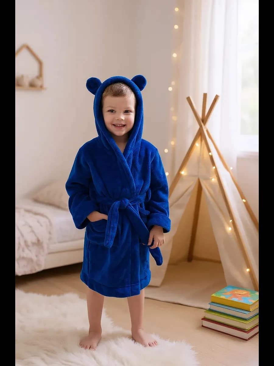 Теплый плюшевый халат с ушками детский