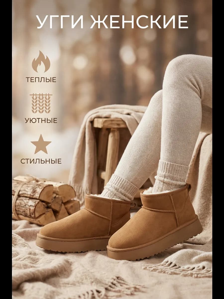 Угги зимние с мехом на платформе