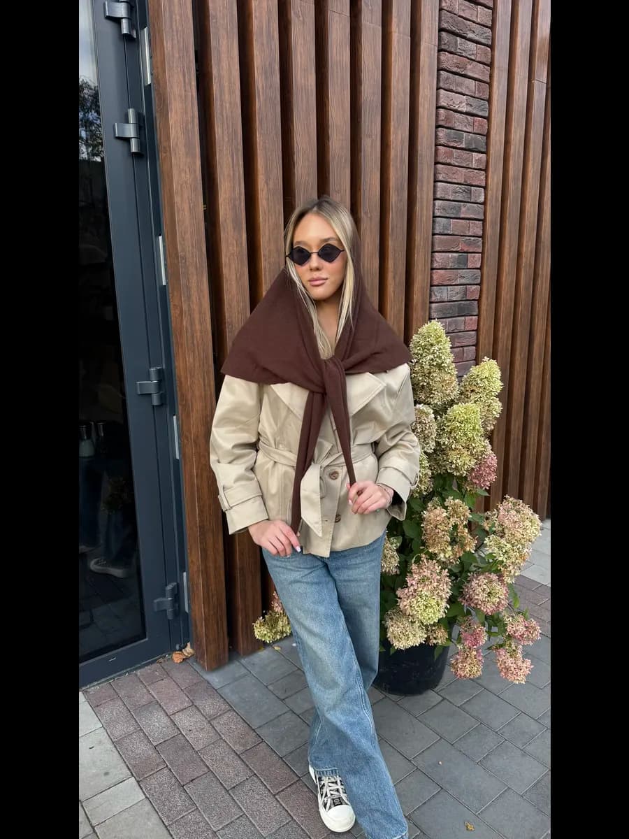 Платок теплый вязаный косынка на голову зимняя