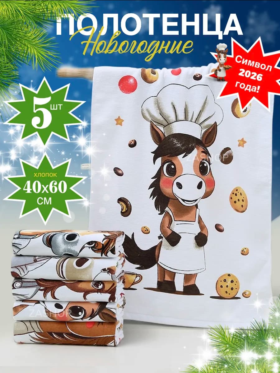 Новогодние полотенца 5 шт символ 2026 года