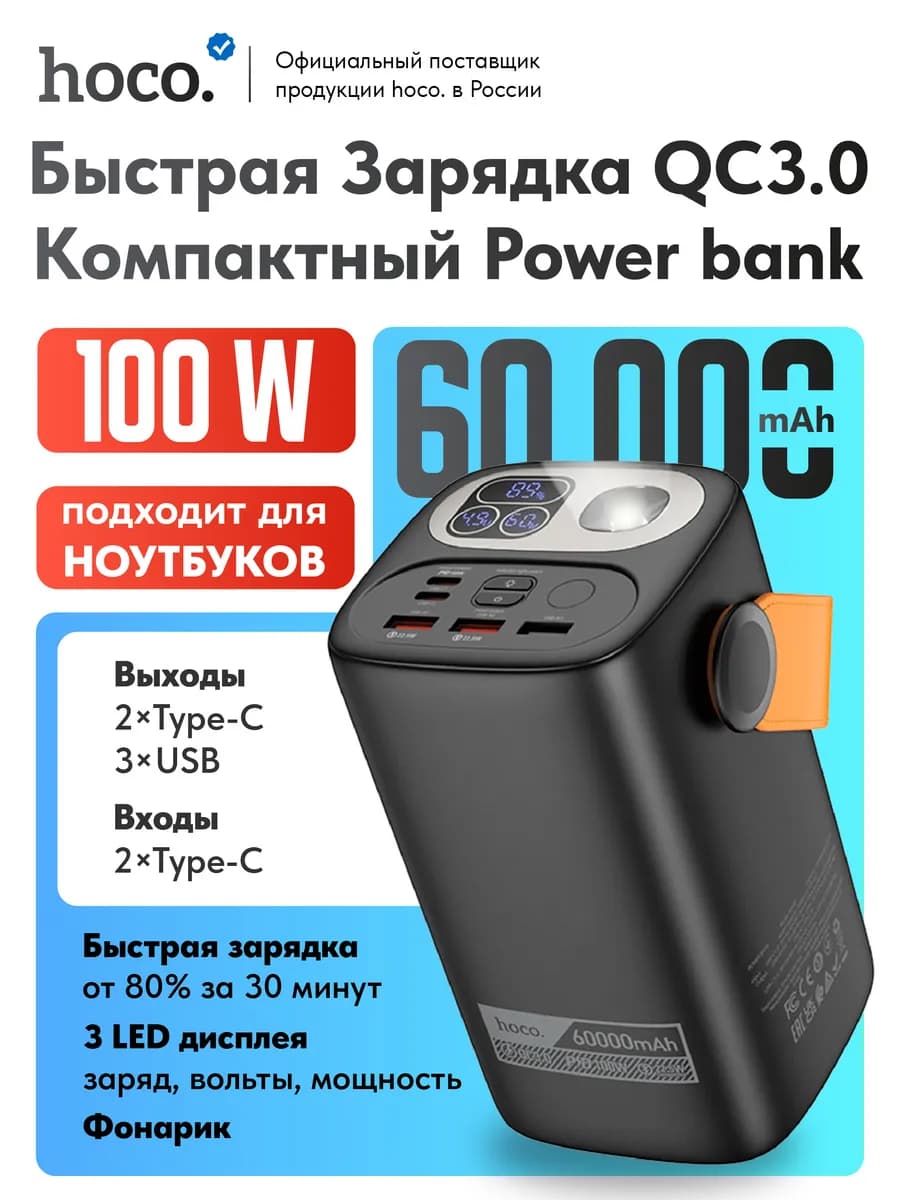 Быстрая зарядка. Повербанк для ноутбуков 60000 mAh 100 Вт
