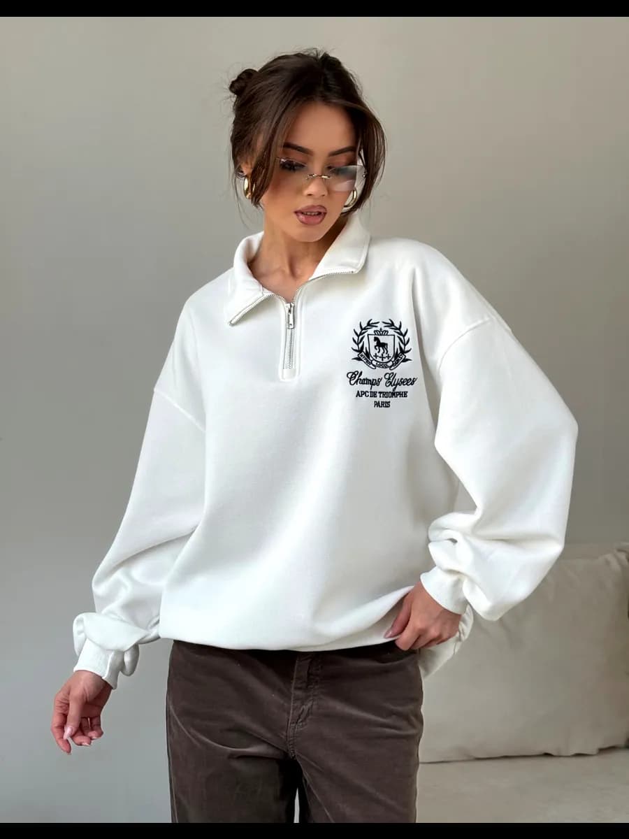 Свитшот полузамок оверсайз с воротником на молнии