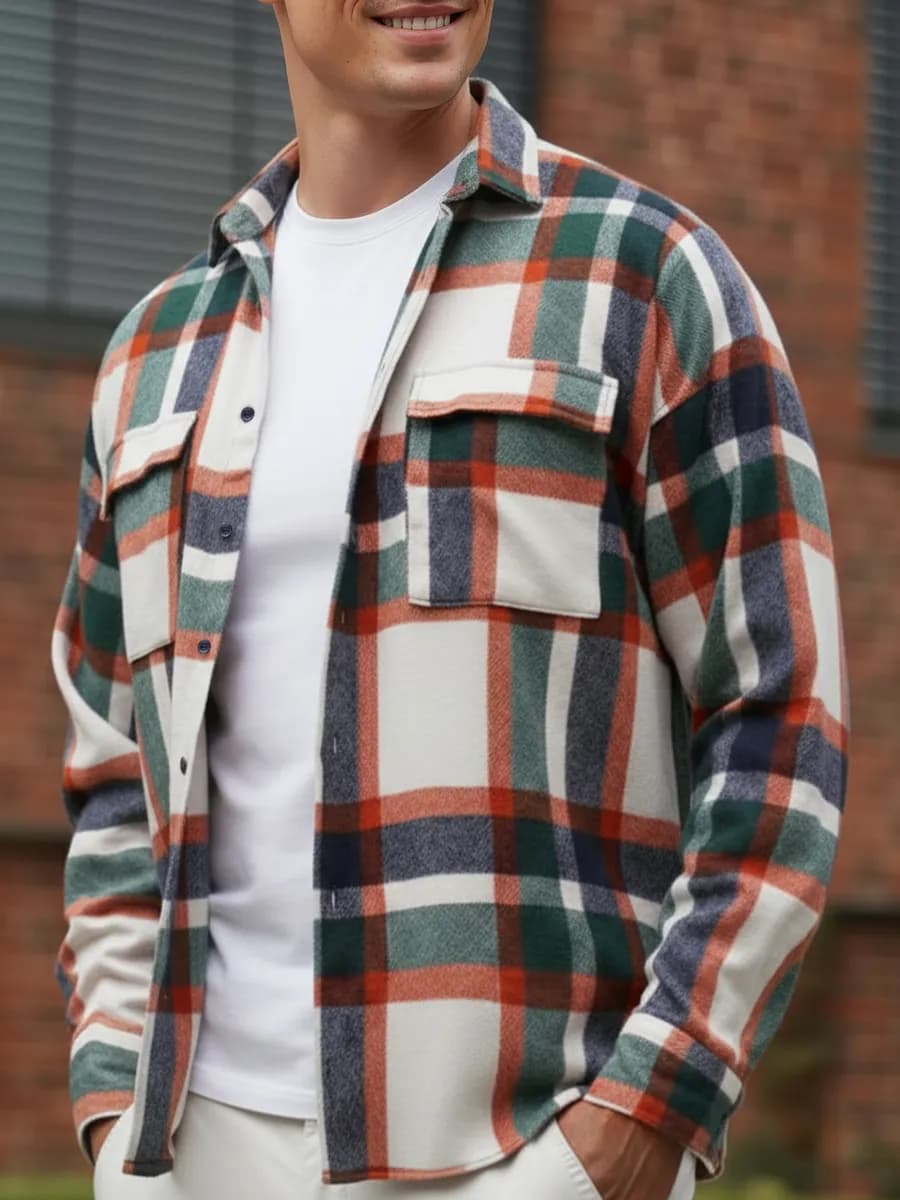 Рубашка теплая в клетку с длинным рукавом оверсайз