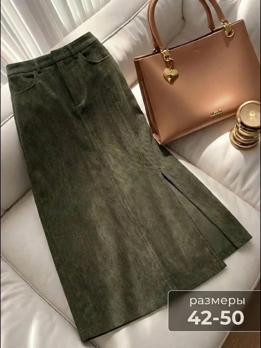 Юбка вельветовая миди c разрезом сбоку