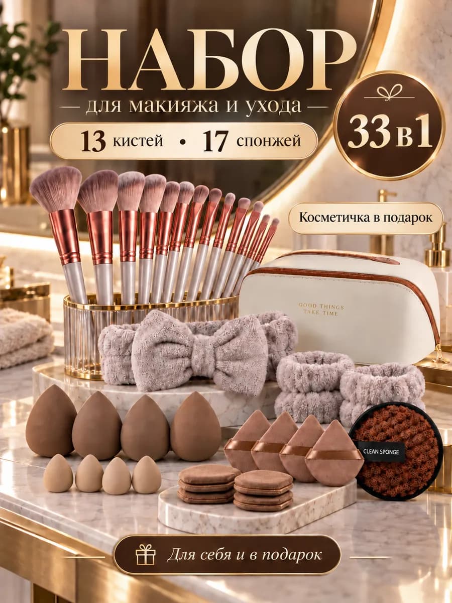 Набор профессиональных кистей для макияжа 33в1