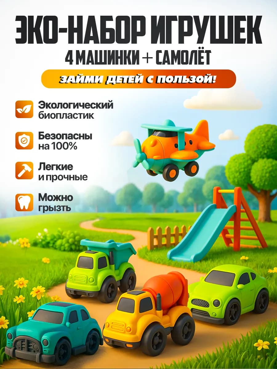 Набор ЭКО игрушек Развивающие машинки + самолет для малышей