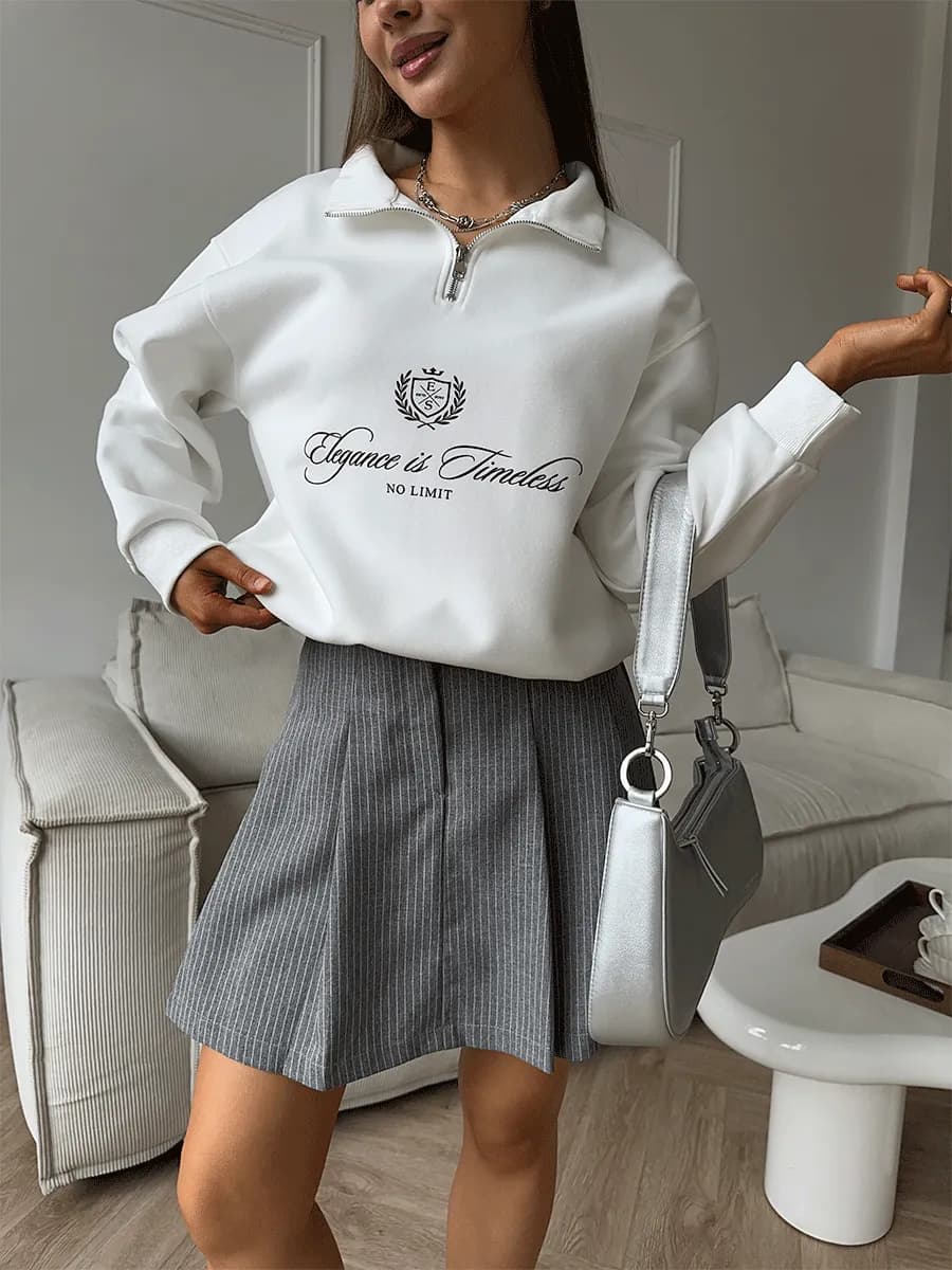 Свитшот полузамок оверсайз с принтом