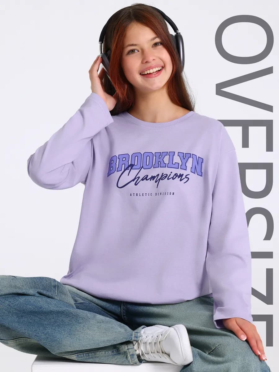 Лонгслив оверсайз для девочек подростков хлопок - фото 1