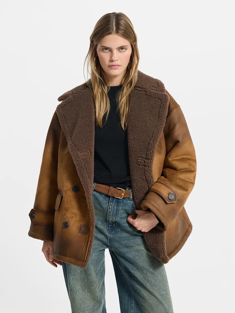 Дубленка из экокожи с винтажным эффектом