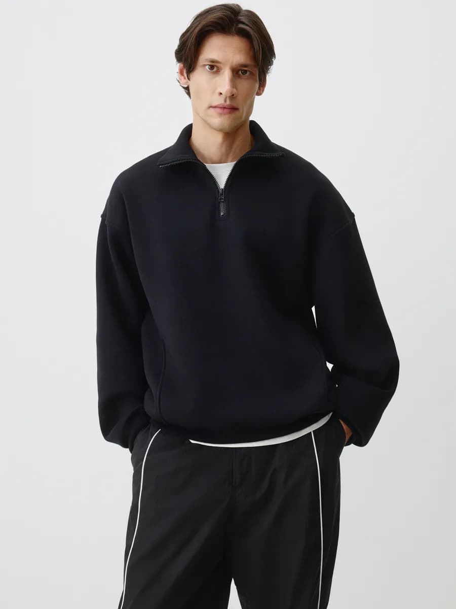 Свитшот оверсайз утепленный с воротником на молнии