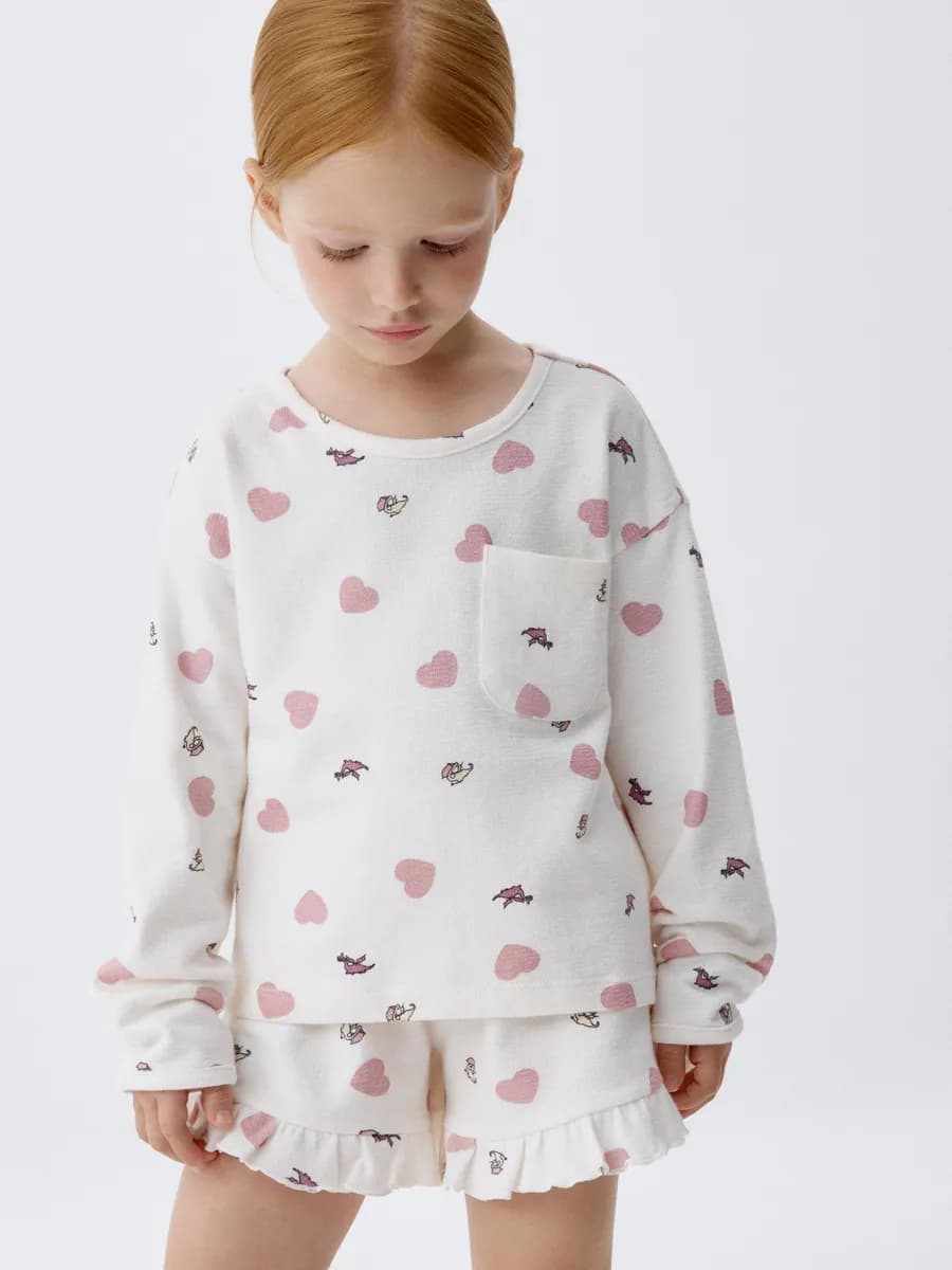 Пижама с шортами и лонгсливом из хлопка