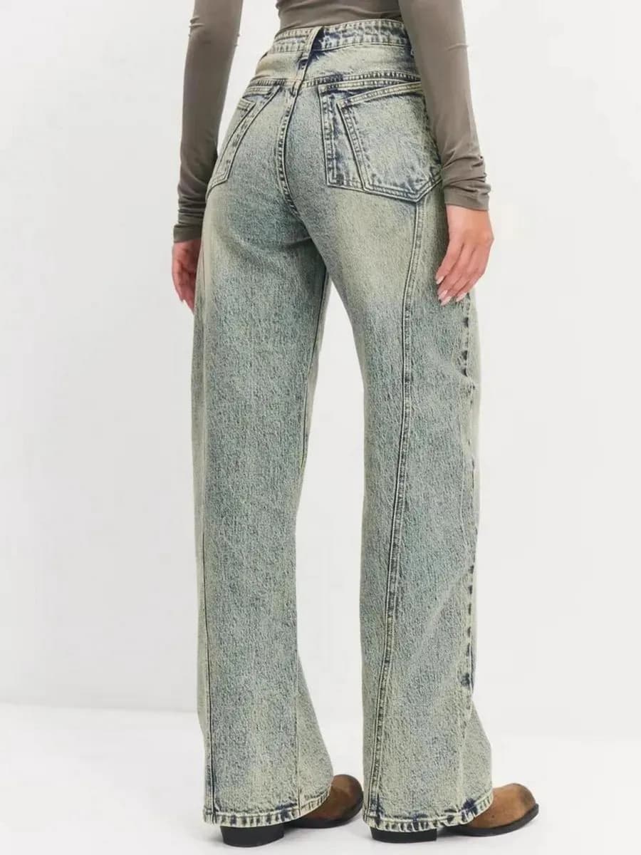 Джинсы широкие с высокой посадкой мом прямые