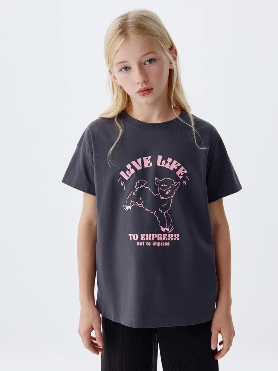 Футболка хлопковая свободная с принтом - фото 1