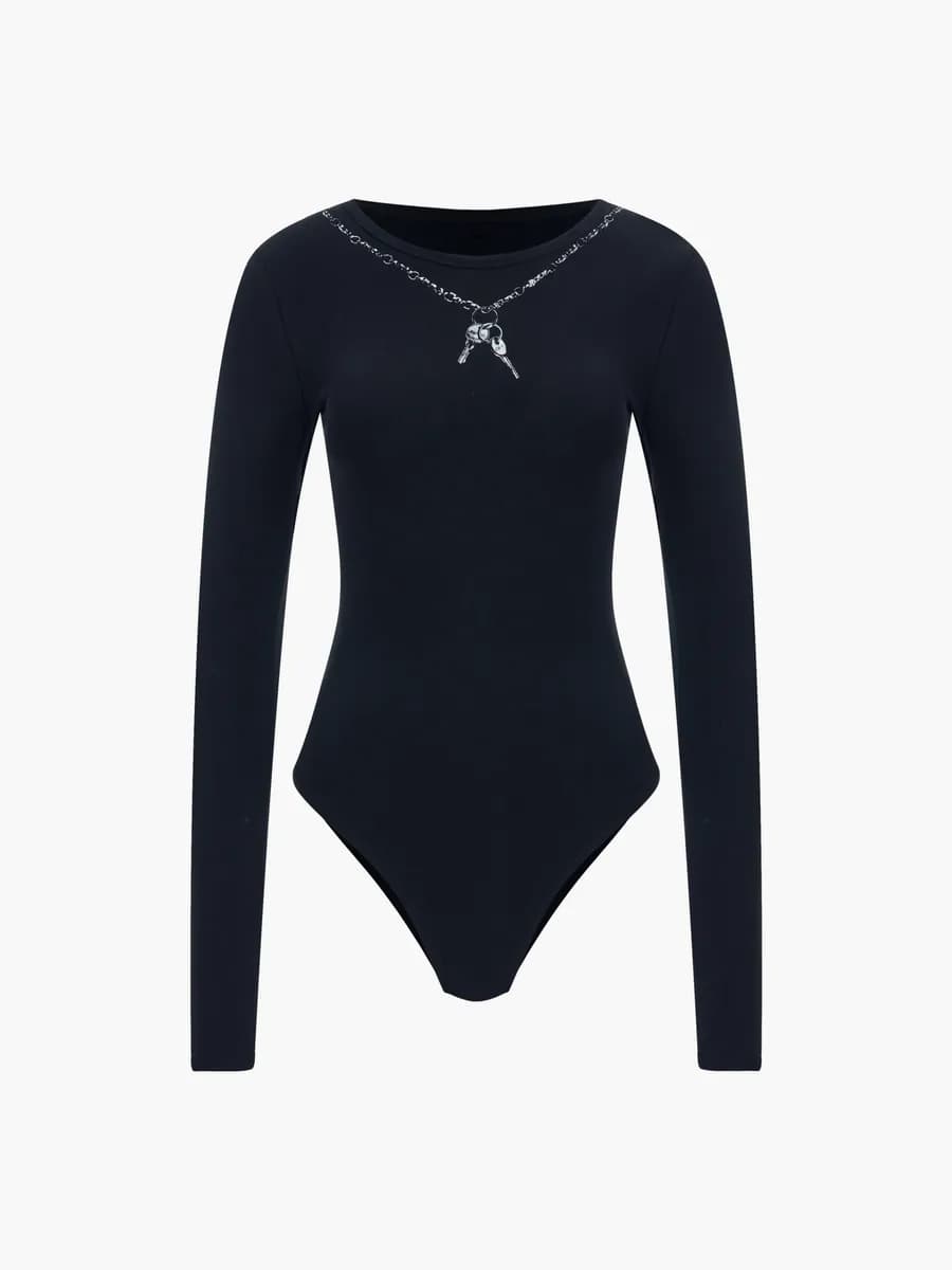 Боди с длинным рукавом и принтом