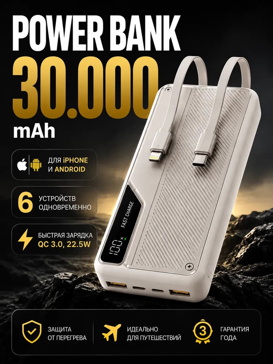 Повербанк для телефона 30000 mAh для отдыха