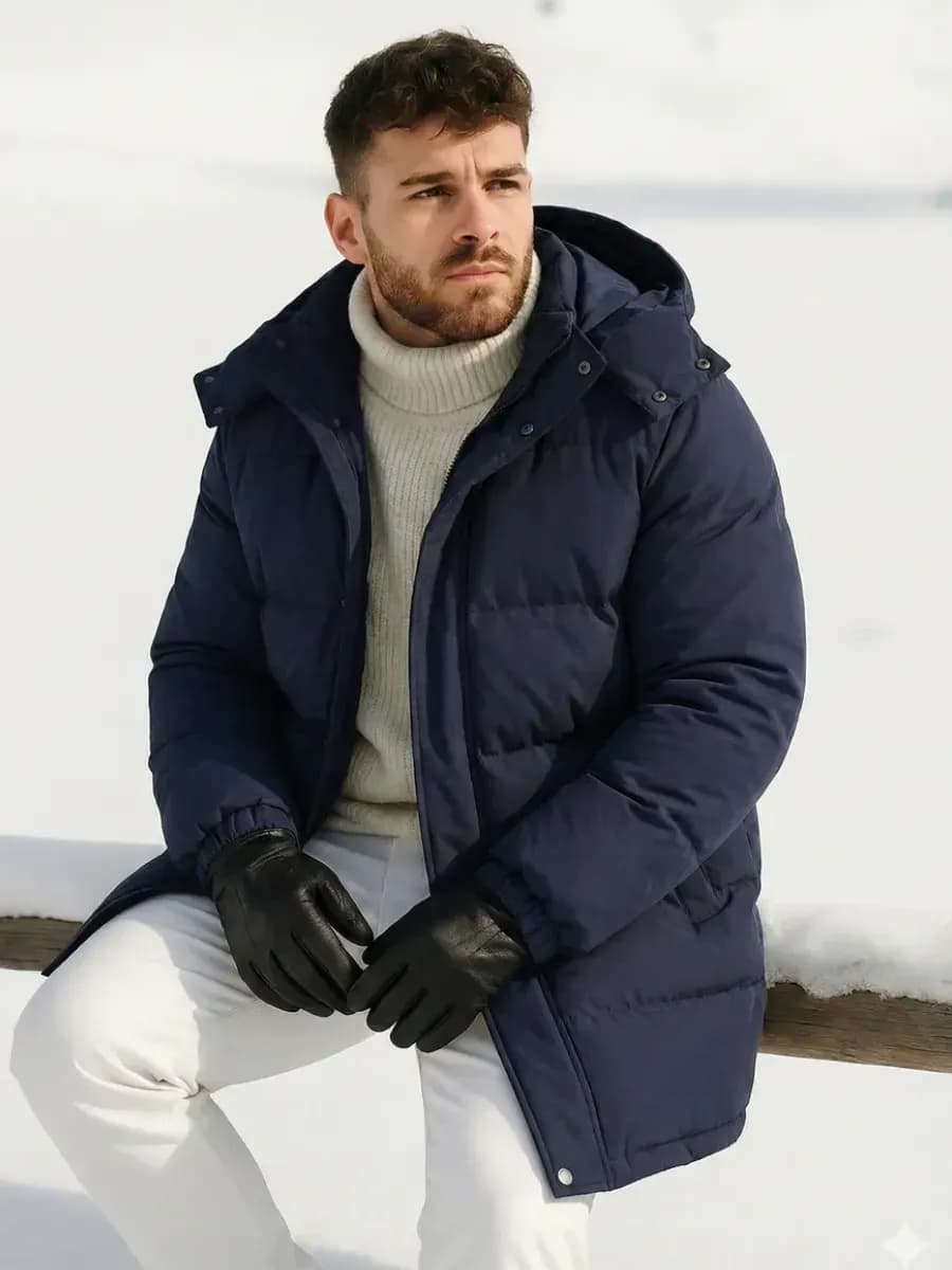 Зимний пуховик удлиненный с капюшоном