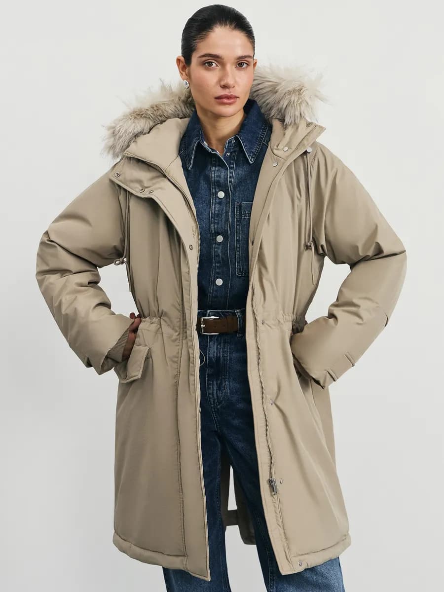 Парка зимняя удлиненная на молнии с капюшоном - фото 1