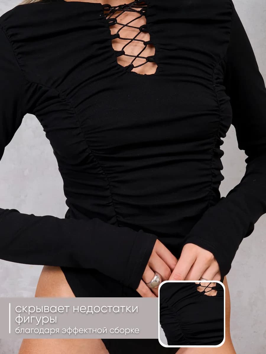 Боди с длинным рукавом и завязками - фото 1