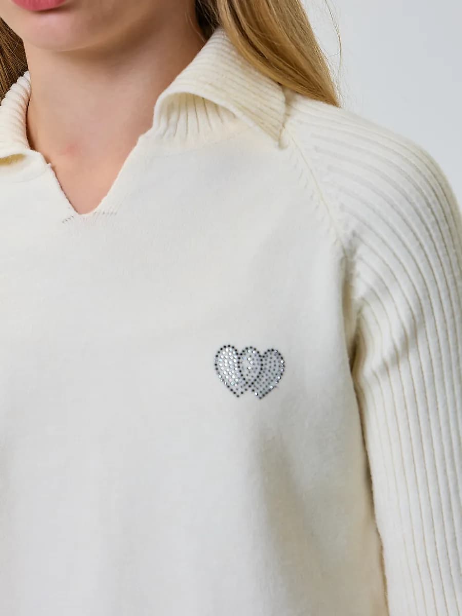 Джемпер поло вязаный школьный с длинным рукавом