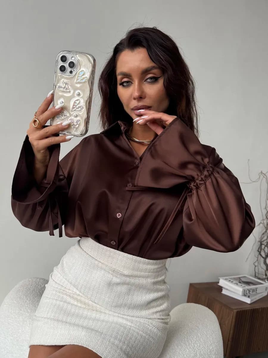 Рубашка блузка оверсайз нарядная шелковая в школу и офис