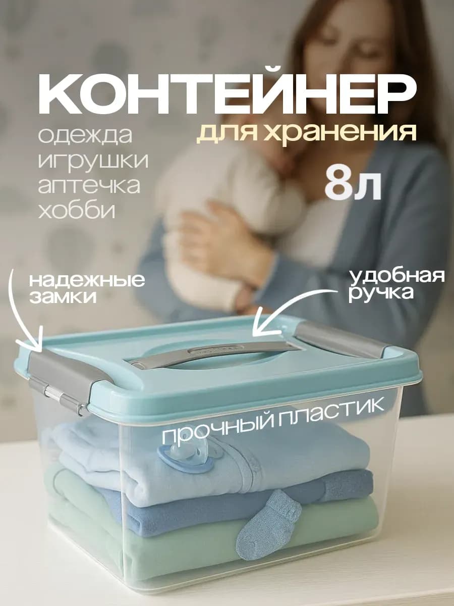 Контейнер для хранения с крышкой пластиковый 8 литров