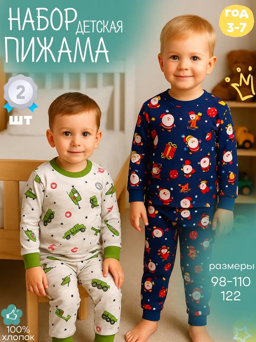 Пижама детская комплект 2 шт, хлопок 100%, 5–8 лет