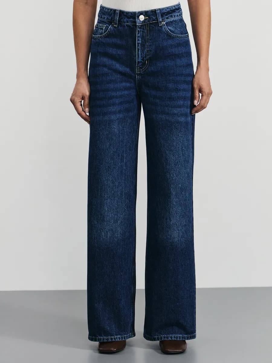 Джинсы широкие прямые с высокой посадкой