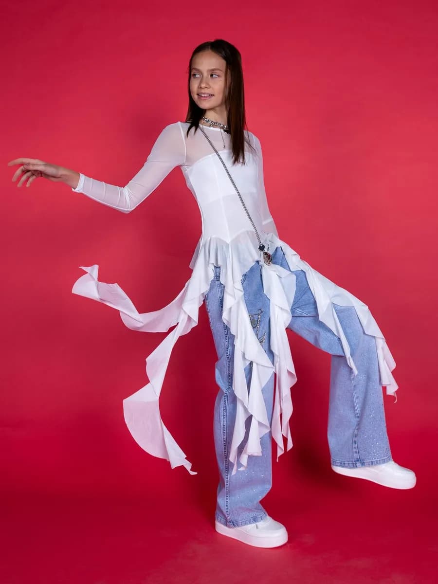 Топ с длинными рукавами и воланами