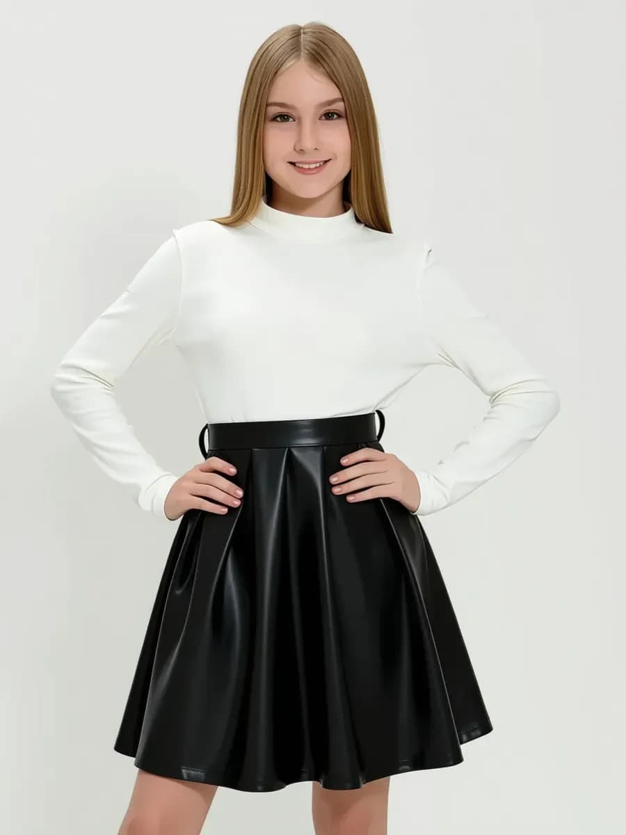 Школьное платье для девочки с юбкой из эко-кожи