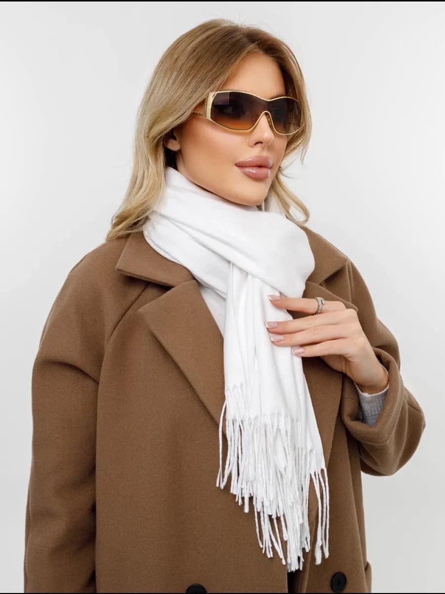 Шарф палантин белый зимний теплый кашемир