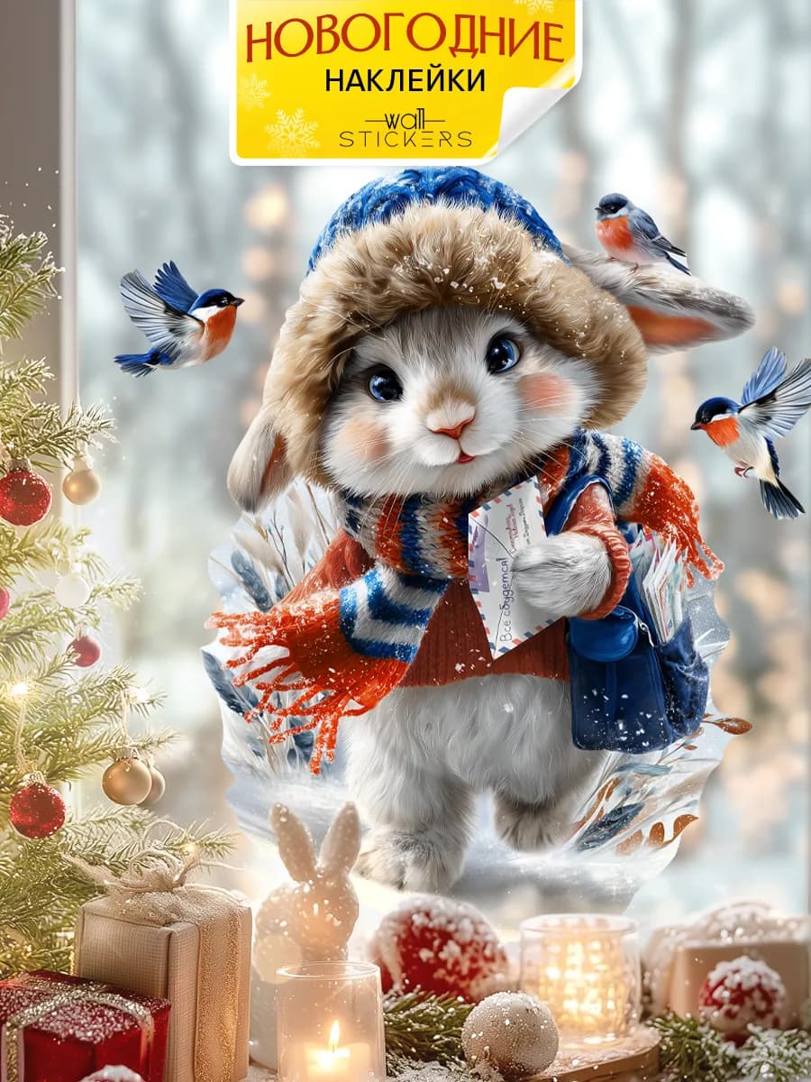Новогодние наклейки на окна и стену