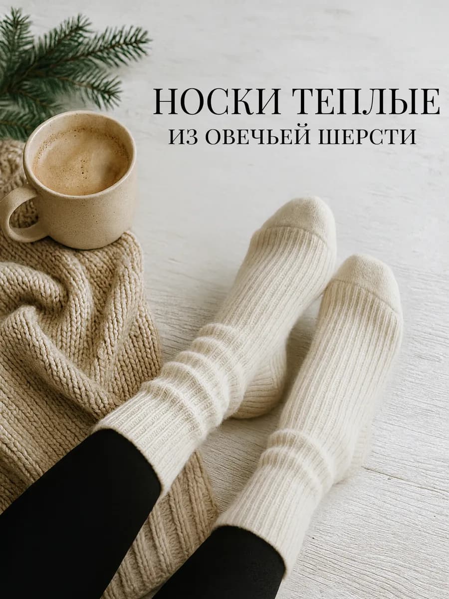 Теплые шерстяные носки вязаные в рубчик