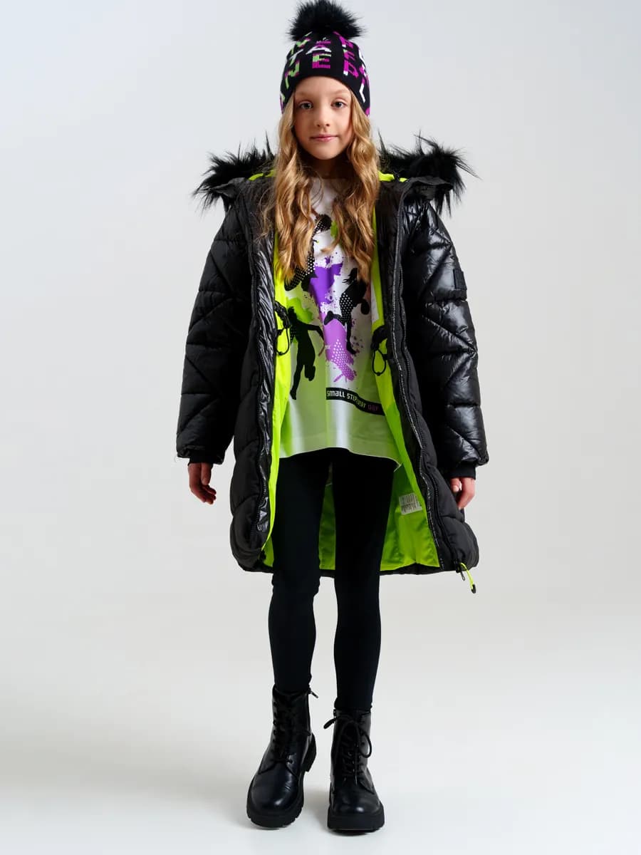 Пальто зимнее пуховик с капюшоном со съемным мехом