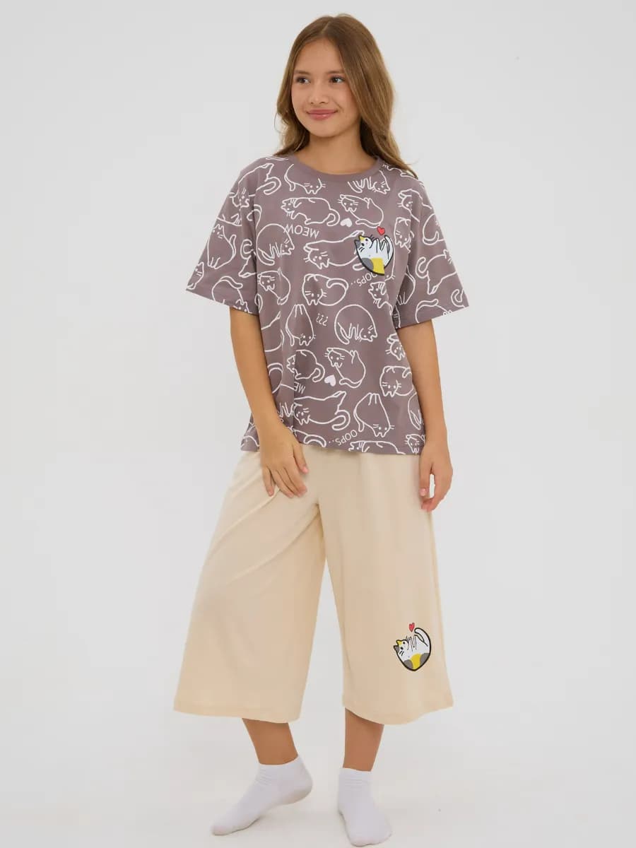 Пижама оверсайз с капри для подростка, домашний костюм